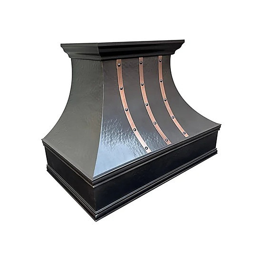 Custom Hammered Dark Curved Copper Range Hood PC3-R05 — view 4