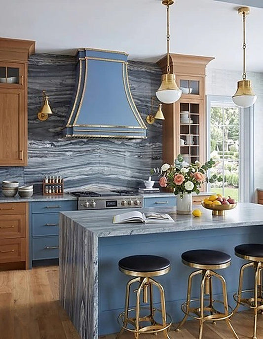 Custom Modern Luxury Blue Painted Stainless Steel Stove Range Hood PS33-M06