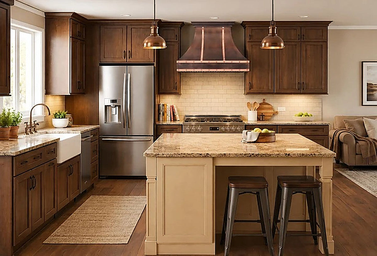 Custom Sleek Curved Copper Vent Hood PC7-R08