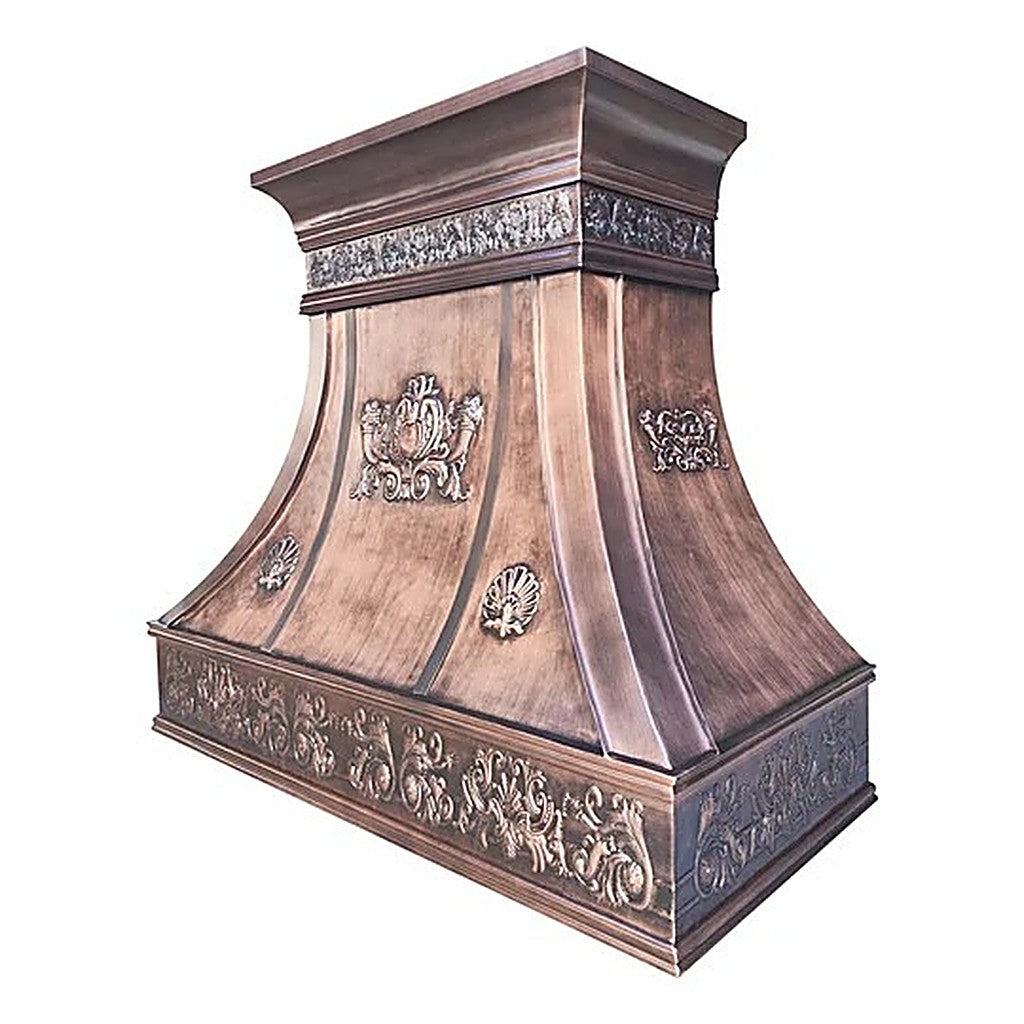 Handcrafted Curved Copper Range Hood With Stylish Apron Pattern PC7-R03