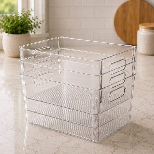 Talvior large clear square pantry bin, 3-pack food-safe organizer set