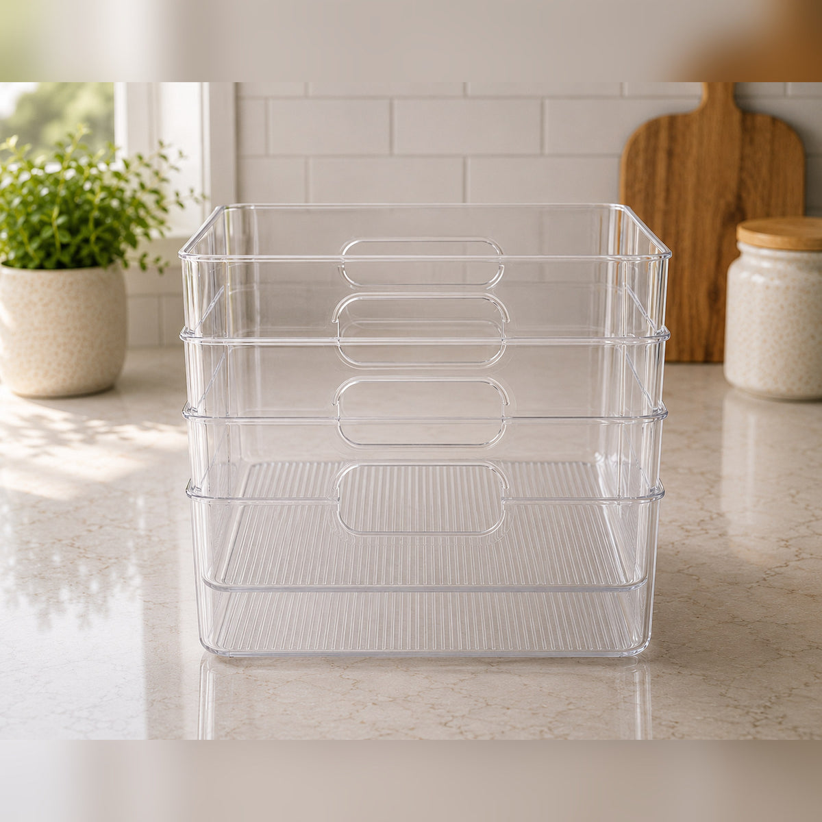 Talvior large clear square pantry bin, 3-pack food-safe organizer set — view 3