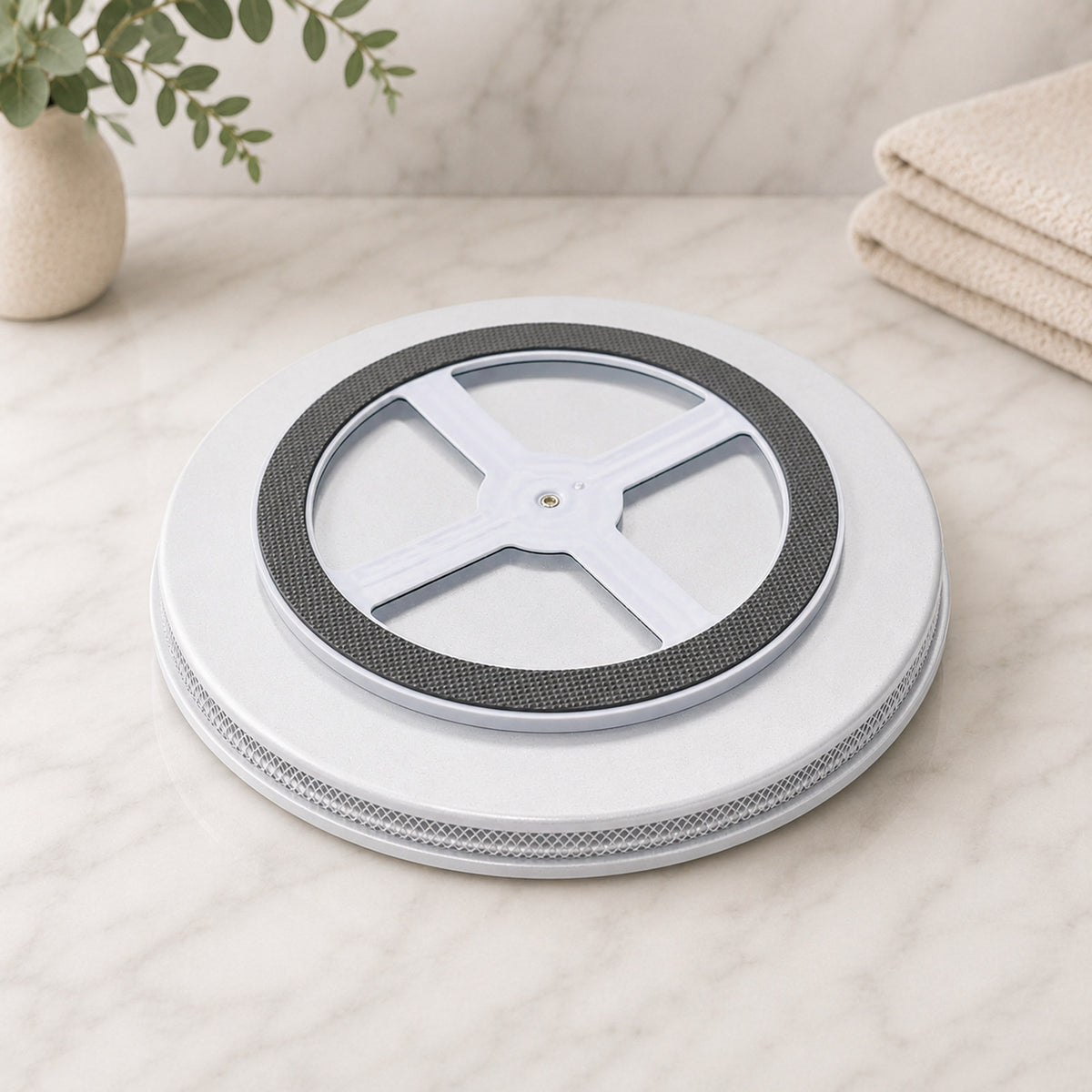 Talvior 12-inch silver mesh metal turntable, a rotating cabinet and pantry organizer — view 2
